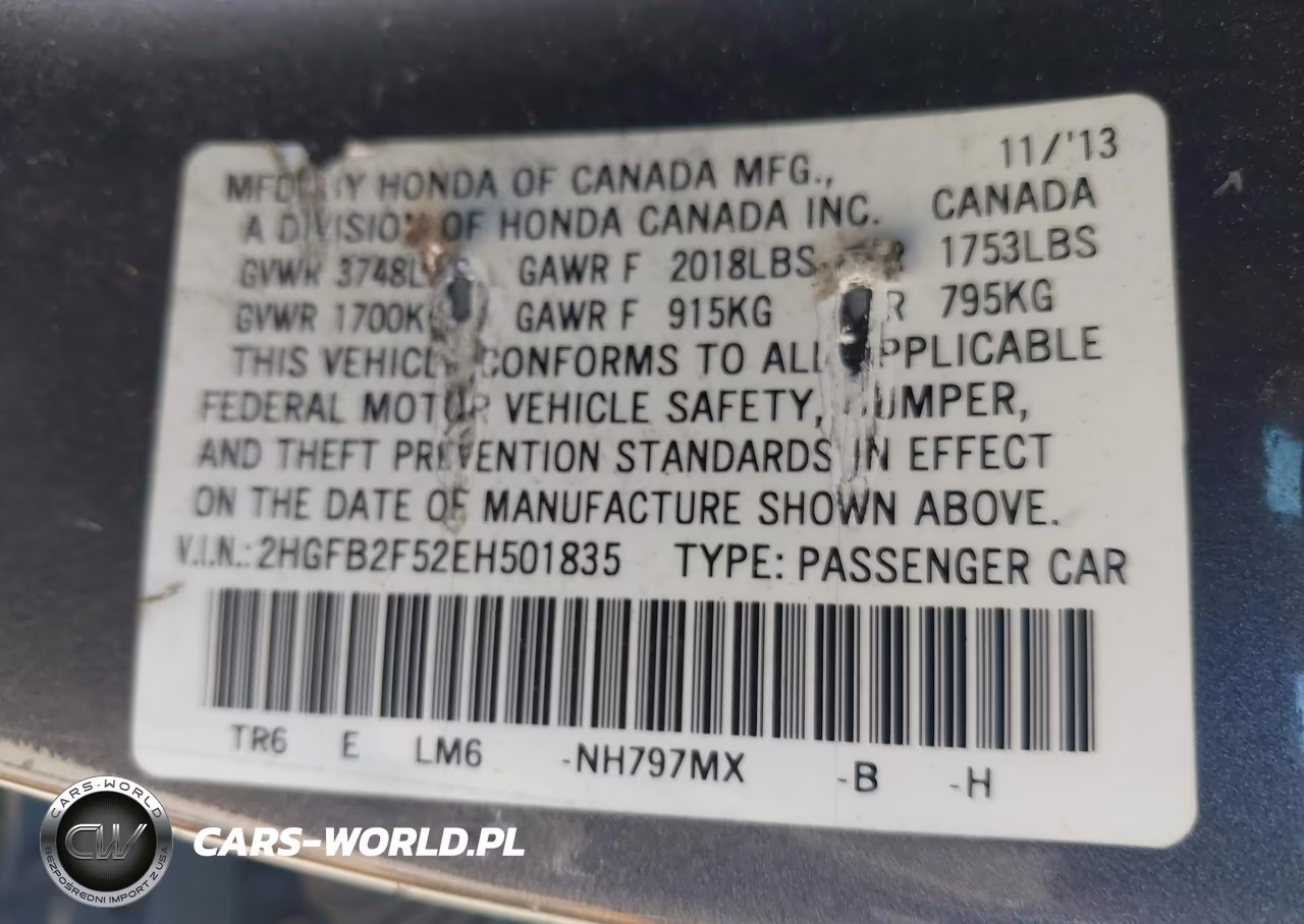 2014 Honda Civic Lx VIN:2HGFB2F52EH501835 - 9