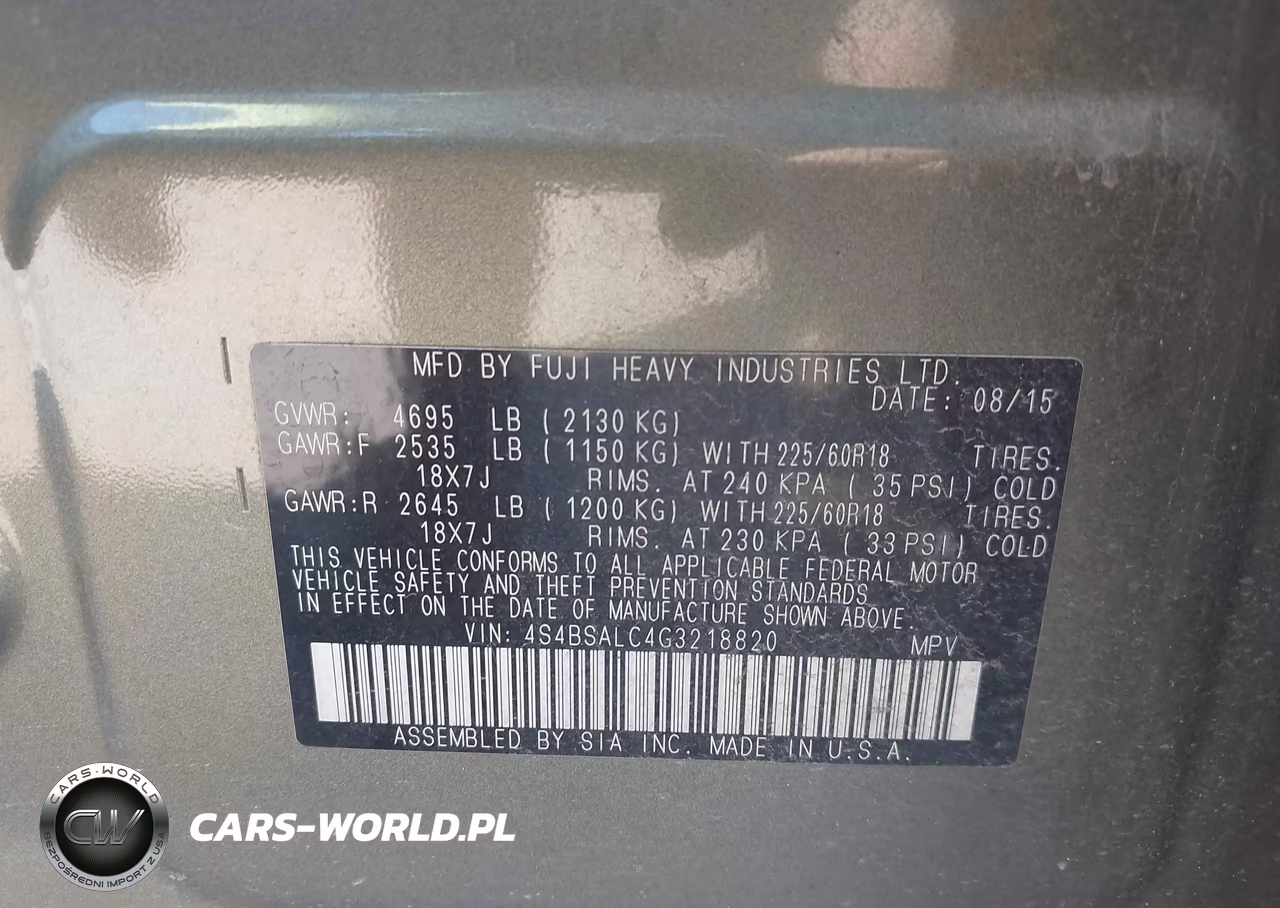 2016 Subaru Outback 2.5I Limited VIN:4S4BSALC4G3218820 - 9