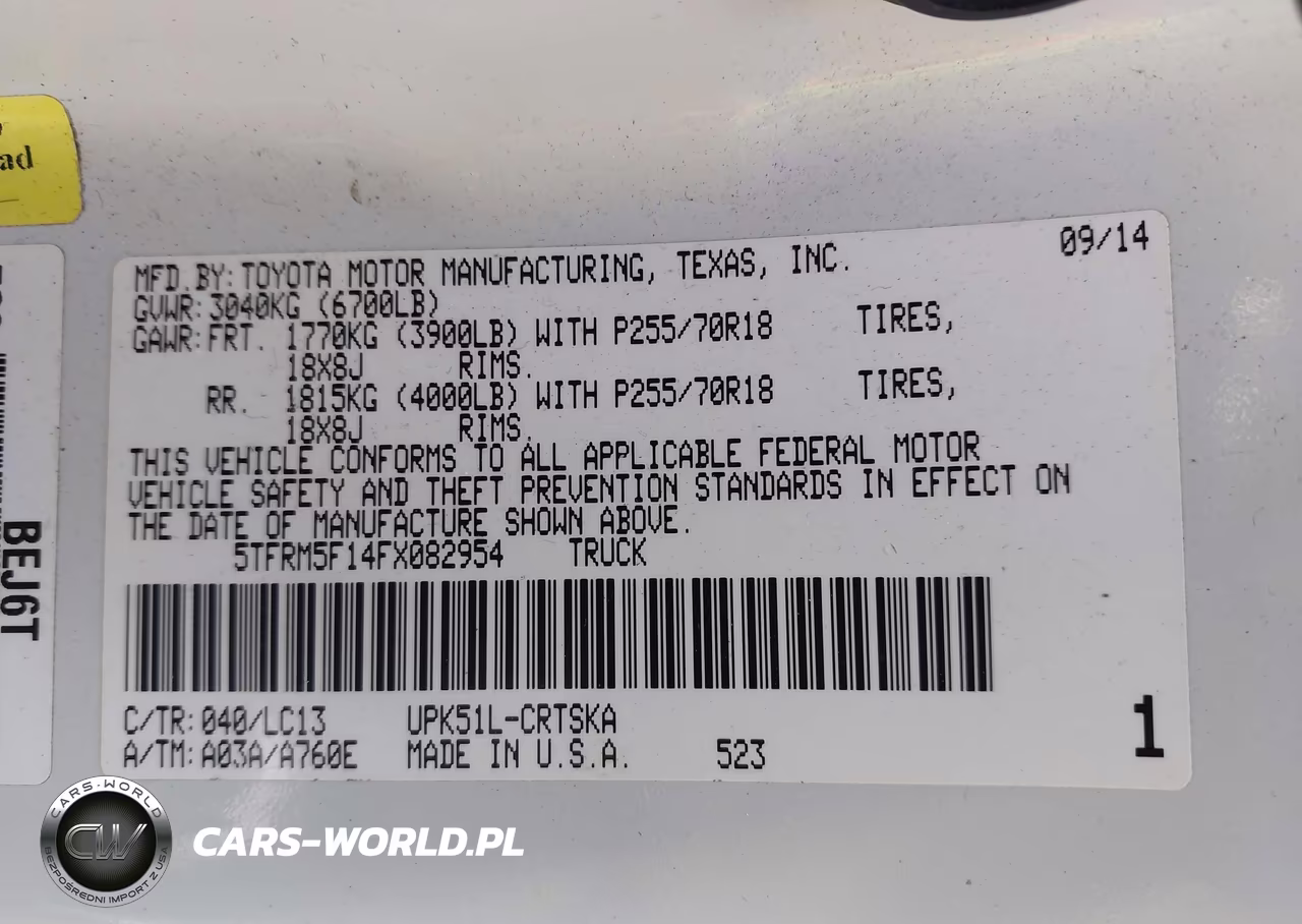 2015 Toyota Tundra Sr 4.6L V8 VIN:5TFRM5F14FX082954 - 9