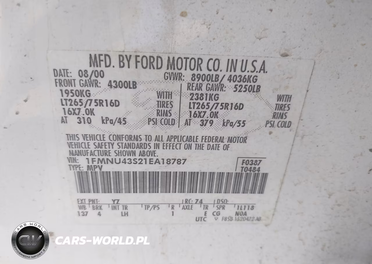 2001 Ford Excursion Limited VIN:1FMNU43S21EA18787 - 9