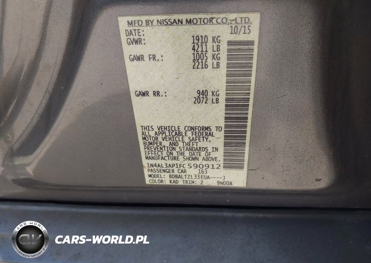 2015 Nissan Altima 2.5 Sl VIN:1N4AL3AP1FC590912 - 9