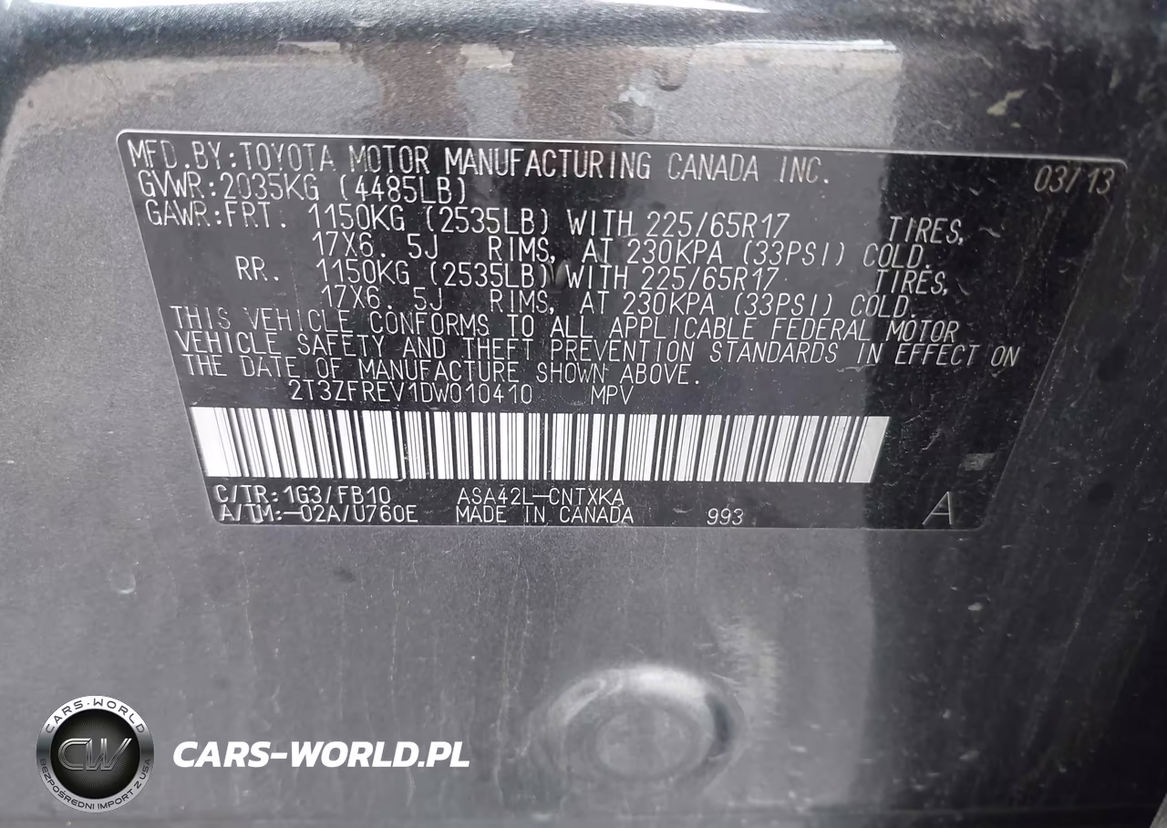 2013 Toyota Rav4 Le VIN:2T3ZFREV1DW010410 - 9