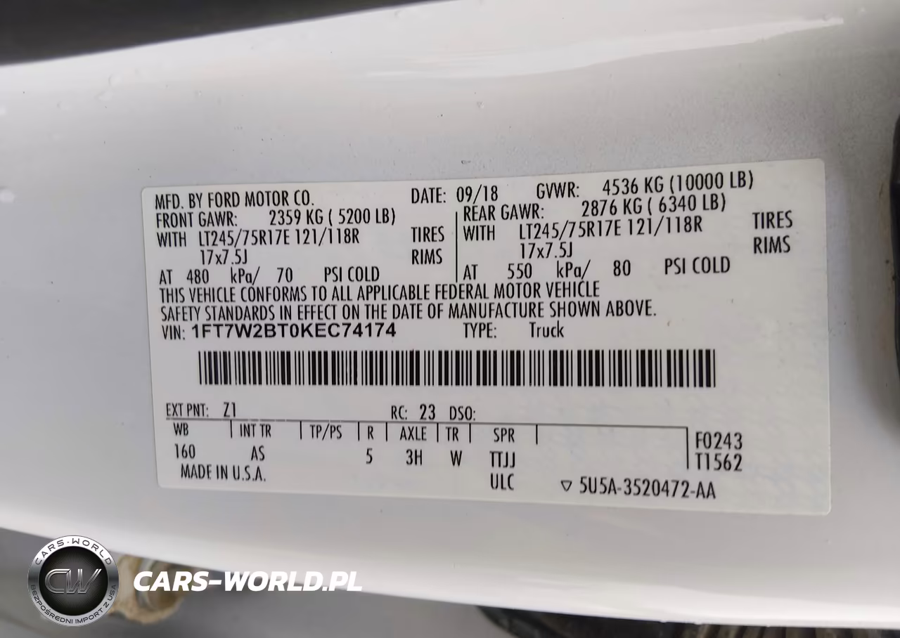 2019 Ford F250 Super Duty VIN:1FT7W2BT0KEC74174 - 9