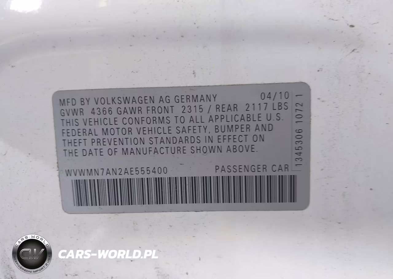 2010 Volkswagen Cc Sport VIN:WVWMN7AN2AE555400 - 9
