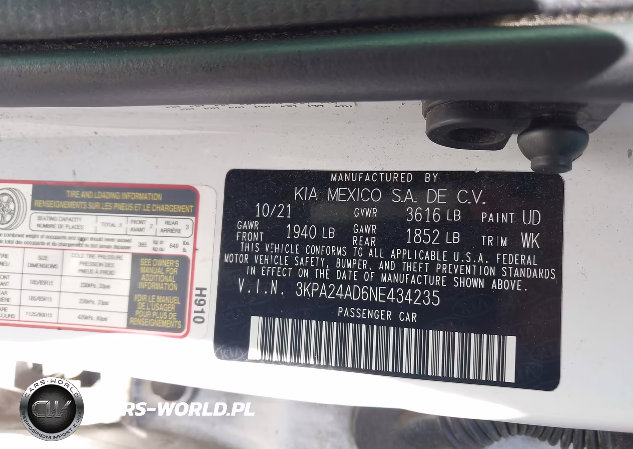 2022 Kia Rio Lx VIN:3KPA24AD6NE434235 - 9