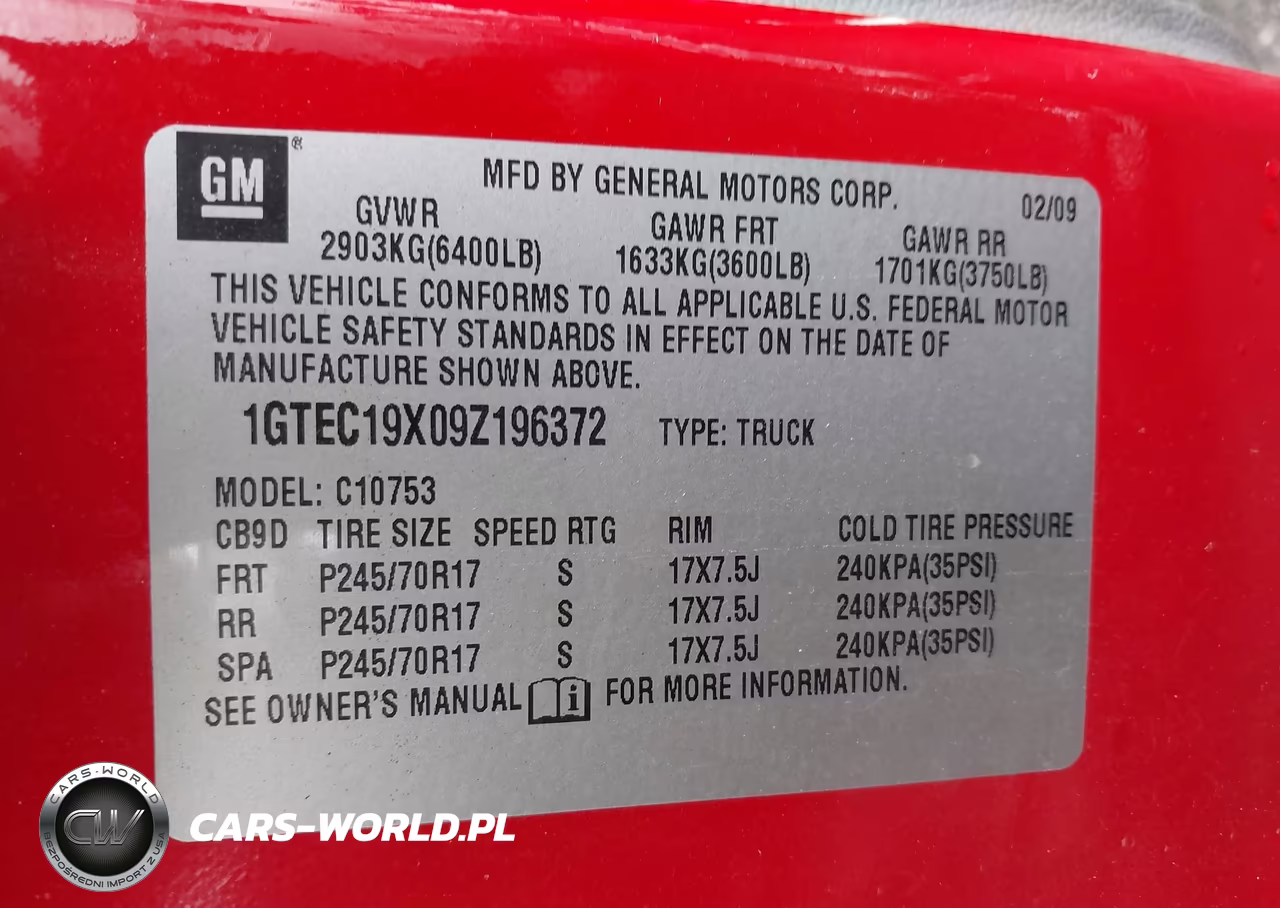 2009 GMC Sierra 1500 Work Truck VIN:1GTEC19X09Z196372 - 9