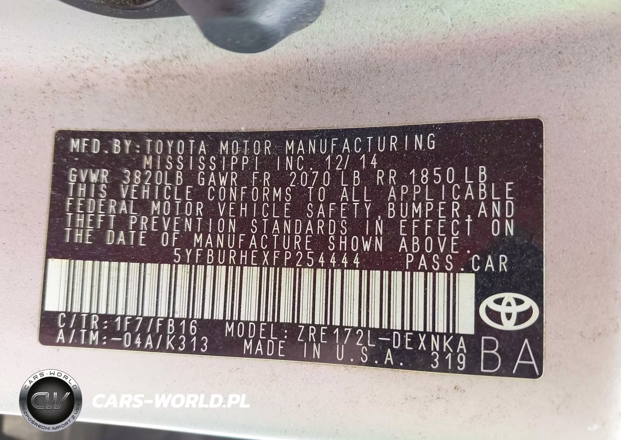 2015 Toyota Corolla Le Plus VIN:5YFBURHEXFP254444 - 9