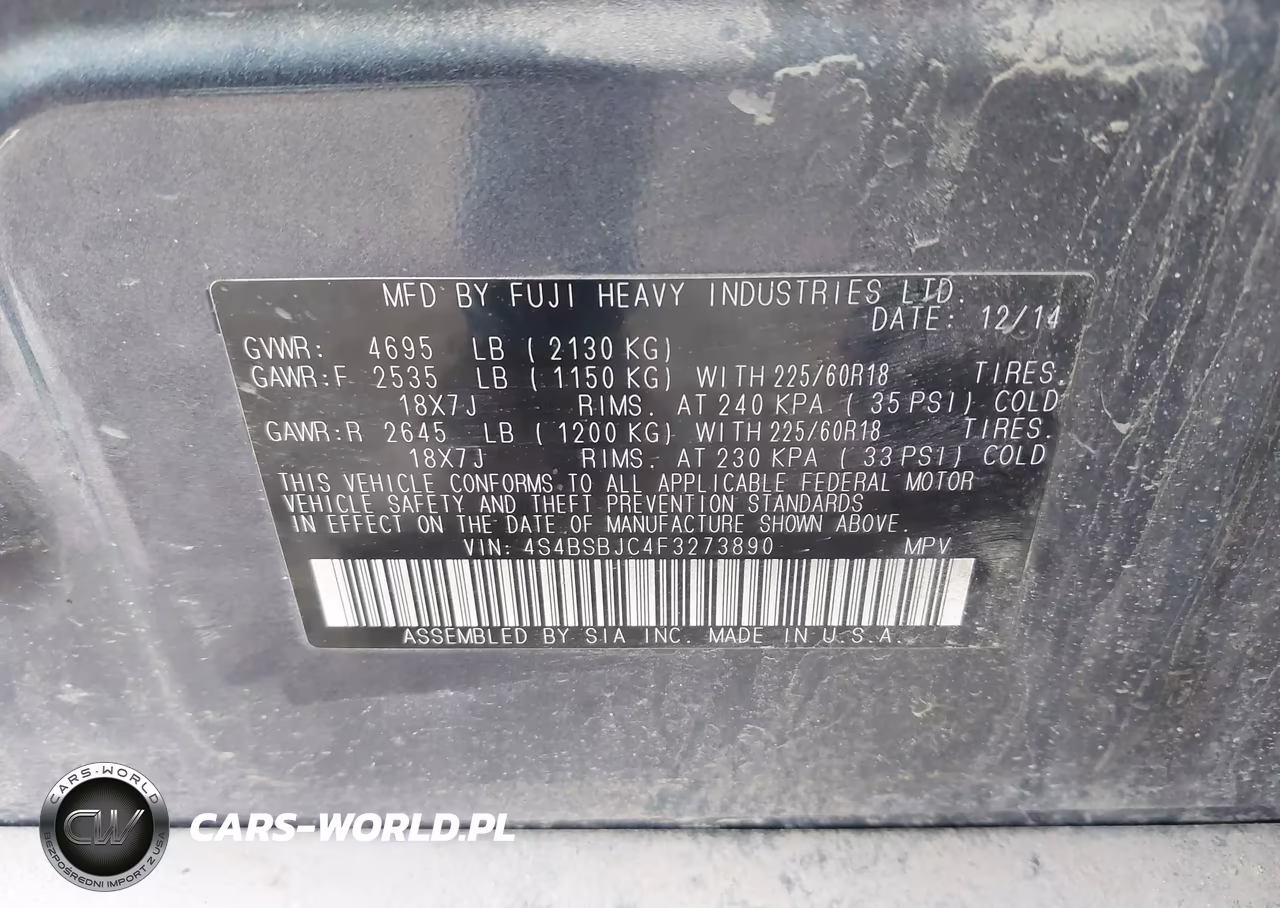 2015 Subaru Outback 2.5I Limited VIN:4S4BSBJC4F3273890 - 9