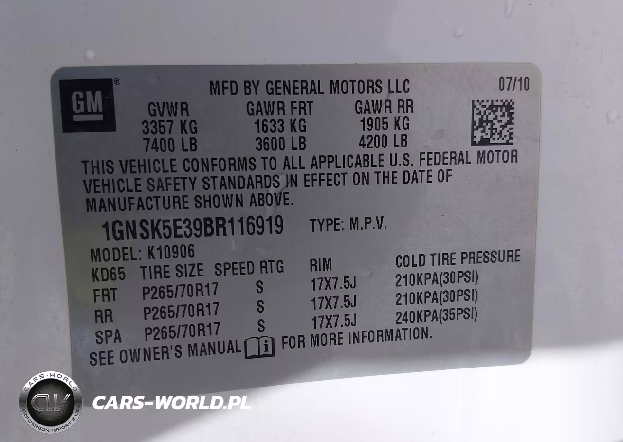 2011 Chevrolet Suburban 1500 Commercial Fleet VIN:1GNSK5E39BR116919 - 9