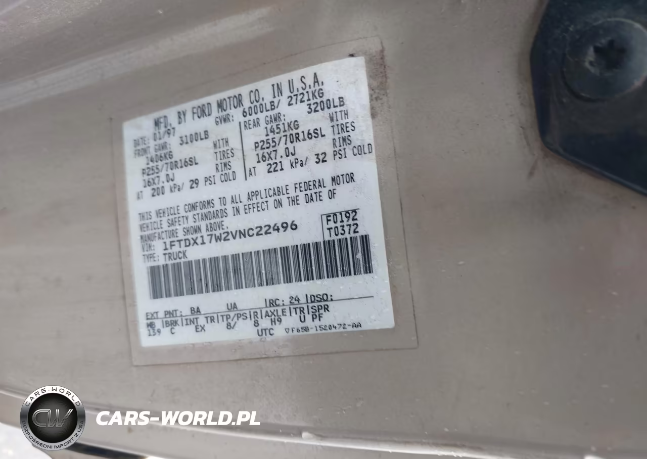 1997 Ford F150 VIN:1FTDX17W2VNC22496 - 9