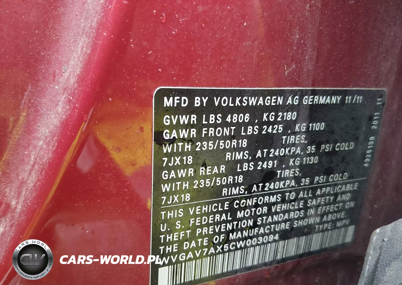 2012 Volkswagen Tiguan Se VIN:WVGAV7AX5CW003094 - 9