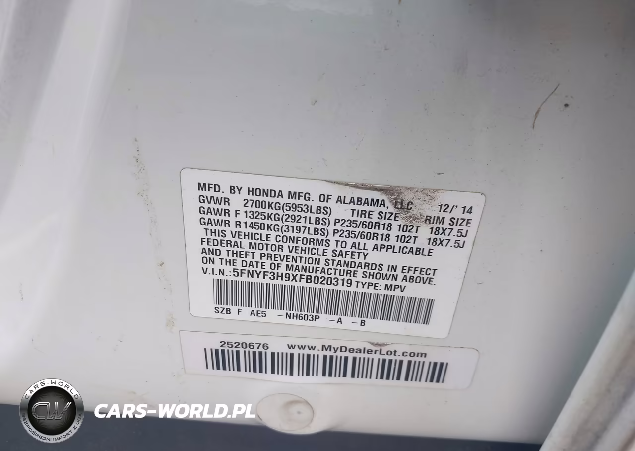 2015 Honda Pilot Touring VIN:5FNYF3H9XFB020319 - 9