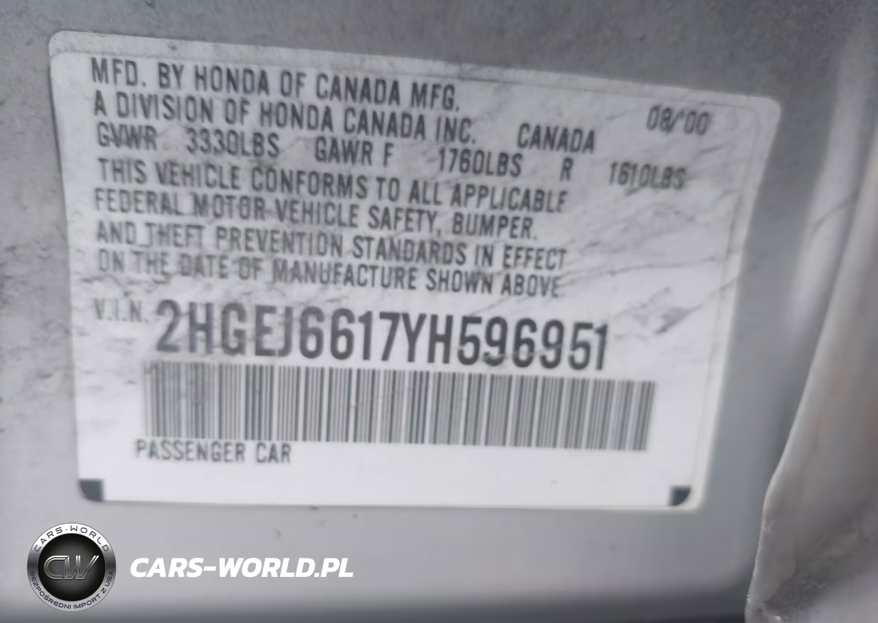 2000 Honda Civic Value Package VIN:2HGEJ6617YH596951 - 9