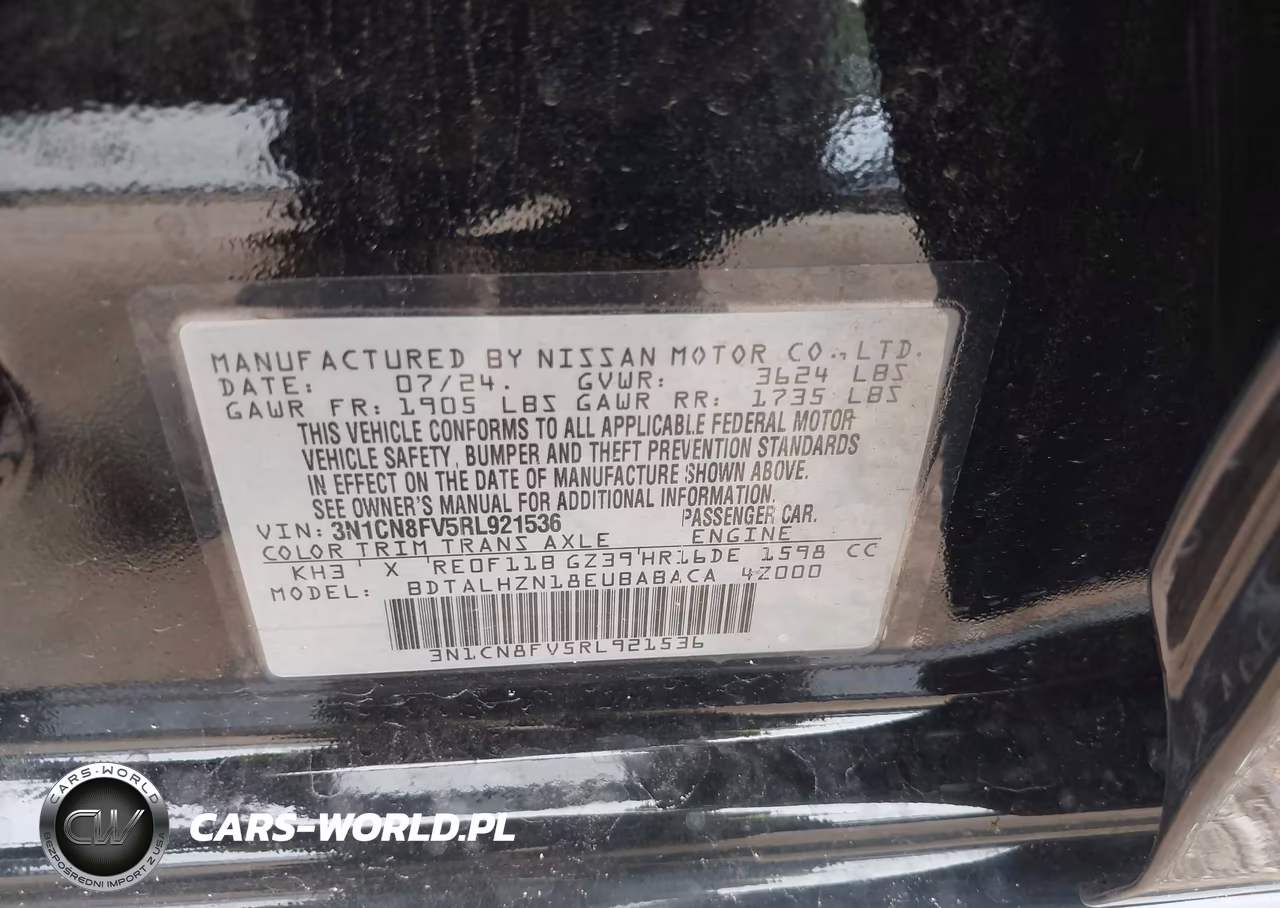 2024 Nissan Versa 1.6 Sr VIN:3N1CN8FV5RL921536 - 9
