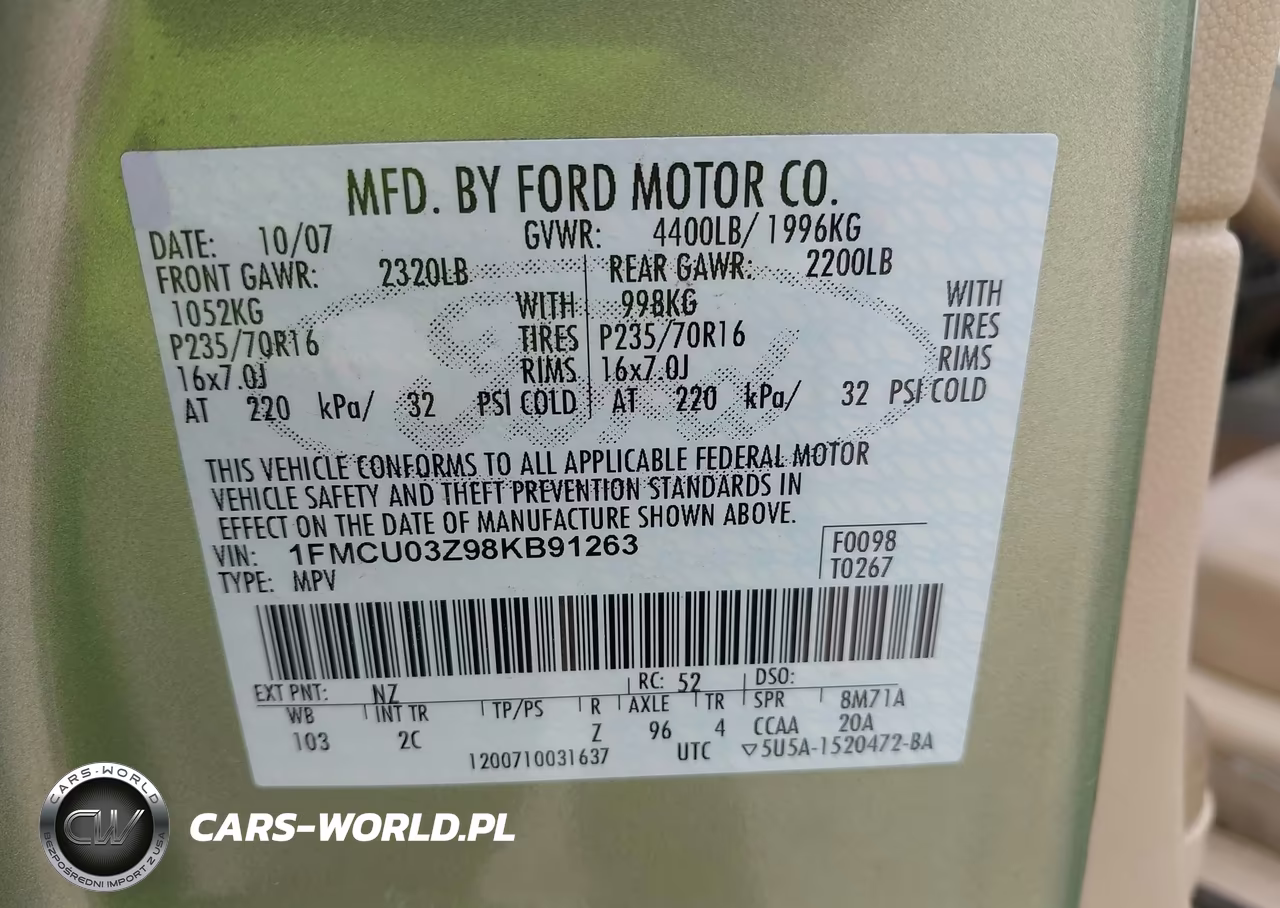 2008 Ford Escape Xlt VIN:1FMCU03Z98KB91263 - 9