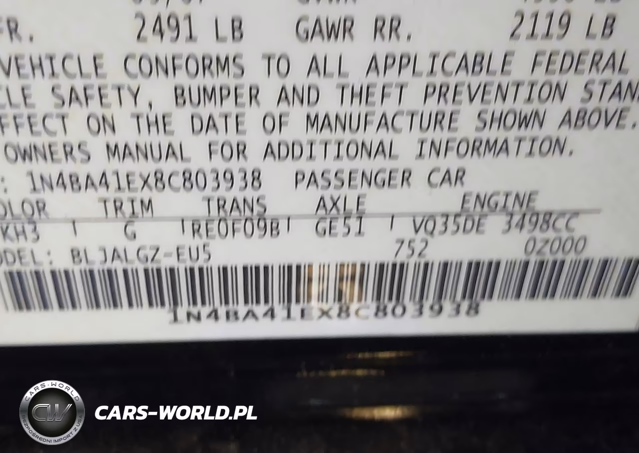 2008 Nissan Maxima 3.5 Sl VIN:1N4BA41EX8C803938 - 9
