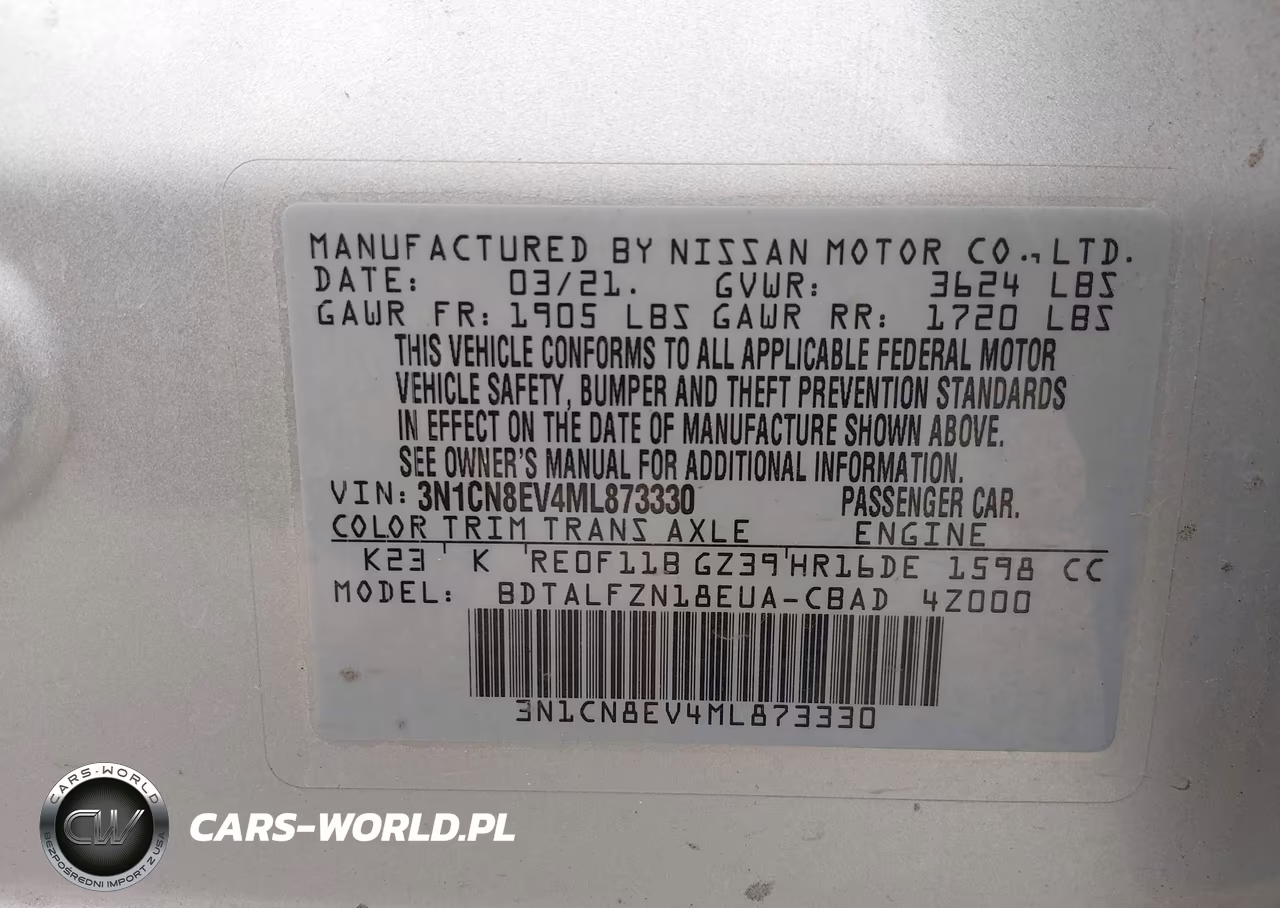 2021 Nissan Versa Sv Xtronic Cvt VIN:3N1CN8EV4ML873330 - 9