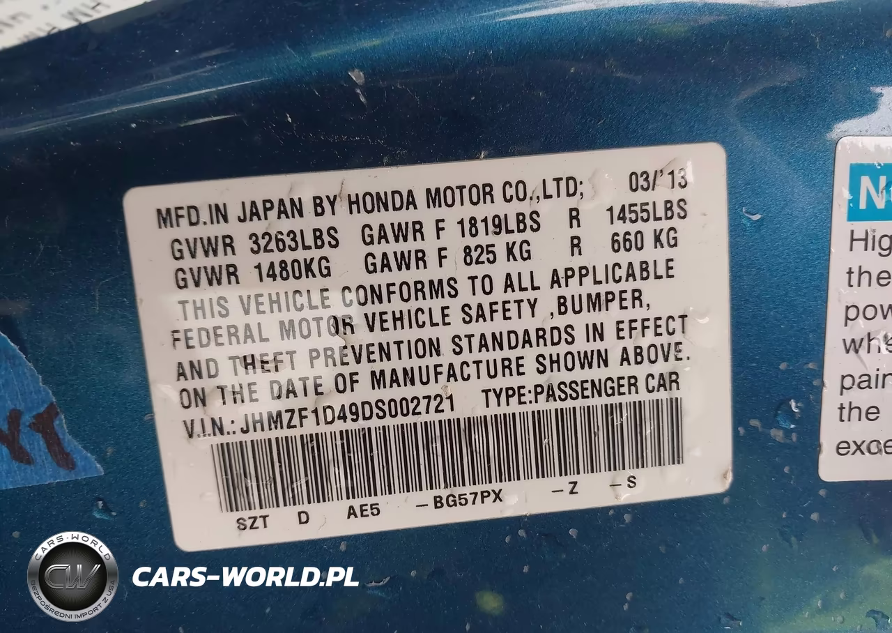 2013 Honda Cr-Z VIN:JHMZF1D49DS002721 - 9