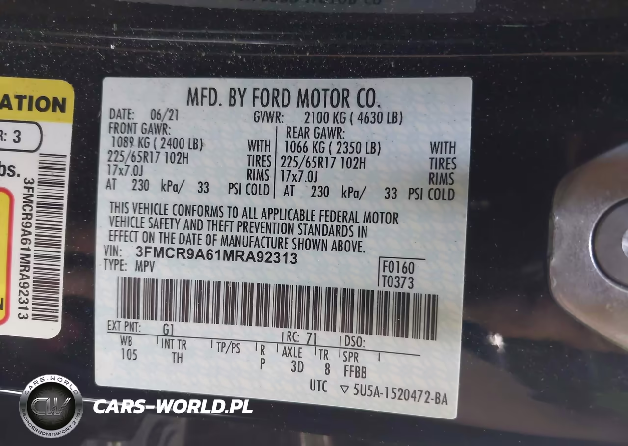 2021 Ford Bronco Sport VIN:3FMCR9A61MRA92313 - 9