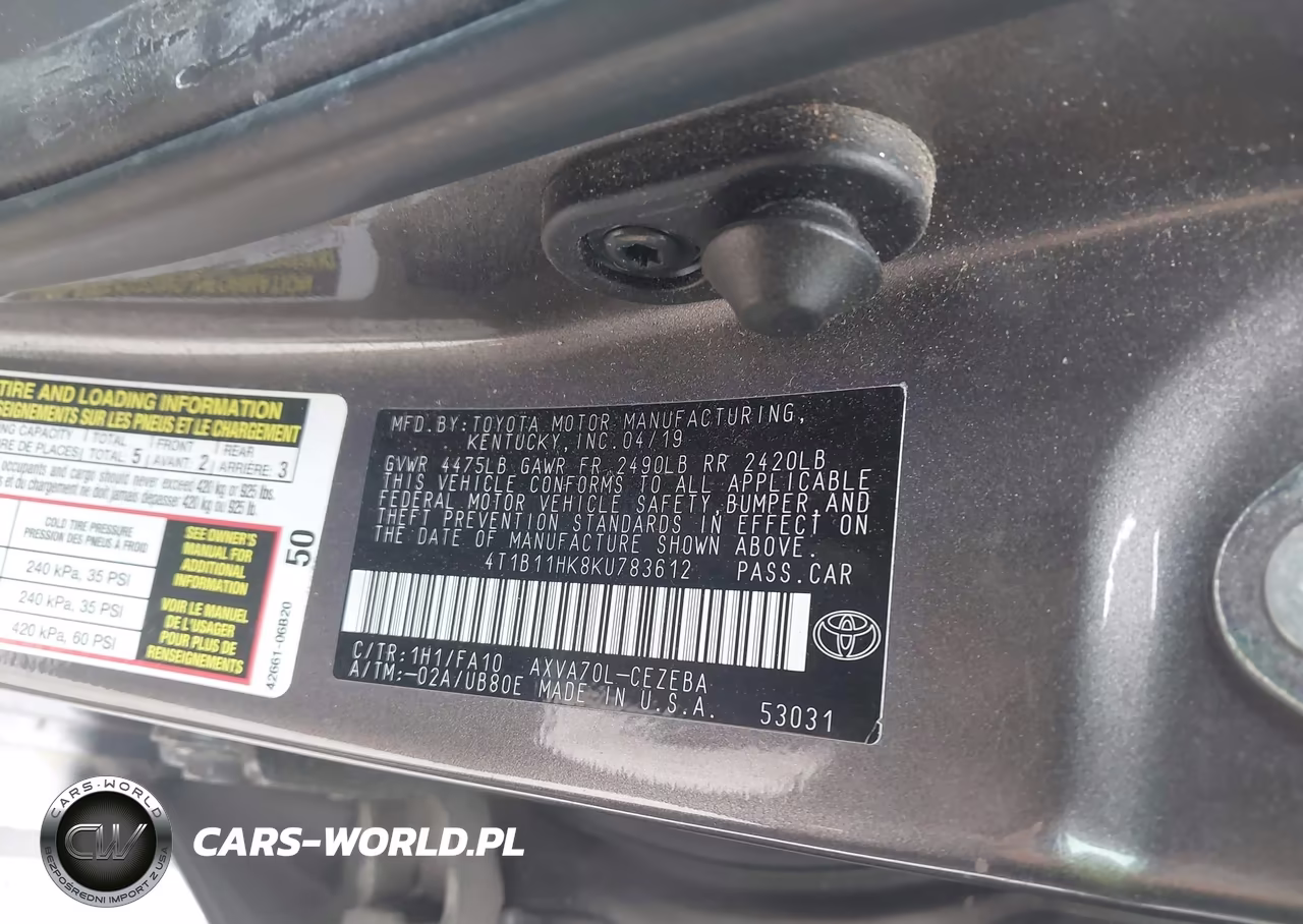 2019 Toyota Camry L VIN:4T1B11HK8KU783612 - 9