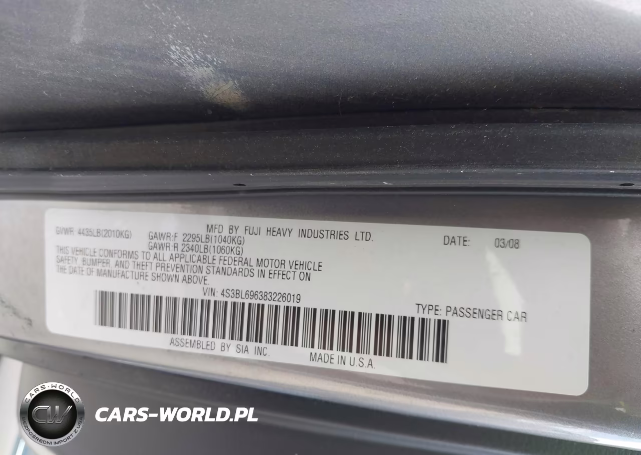 2008 Subaru Legacy 2.5Gt Spec.b VIN:4S3BL696383226019 - 9