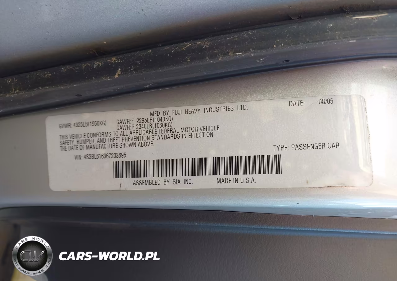 2006 Subaru Legacy 2.5I VIN:4S3BL616367203695 - 9