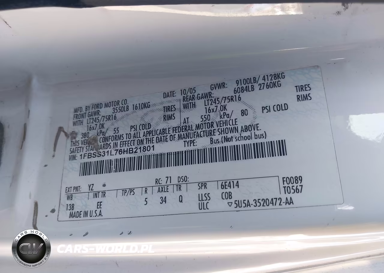 2006 Ford E-350 Super Duty VIN:1FBSS31L76HB21801 - 9