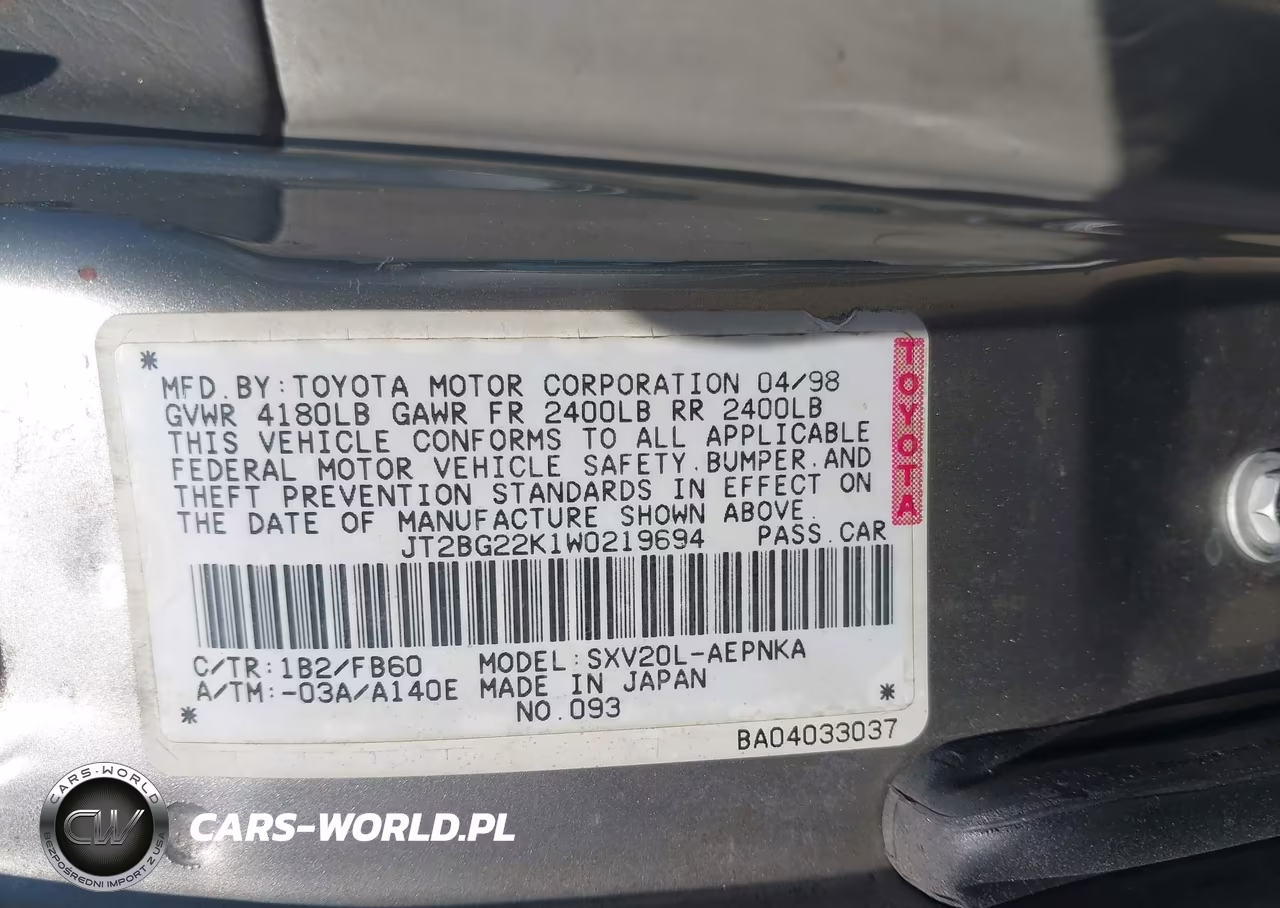 1998 Toyota Camry Le VIN:JT2BG22K1W0219694 - 9
