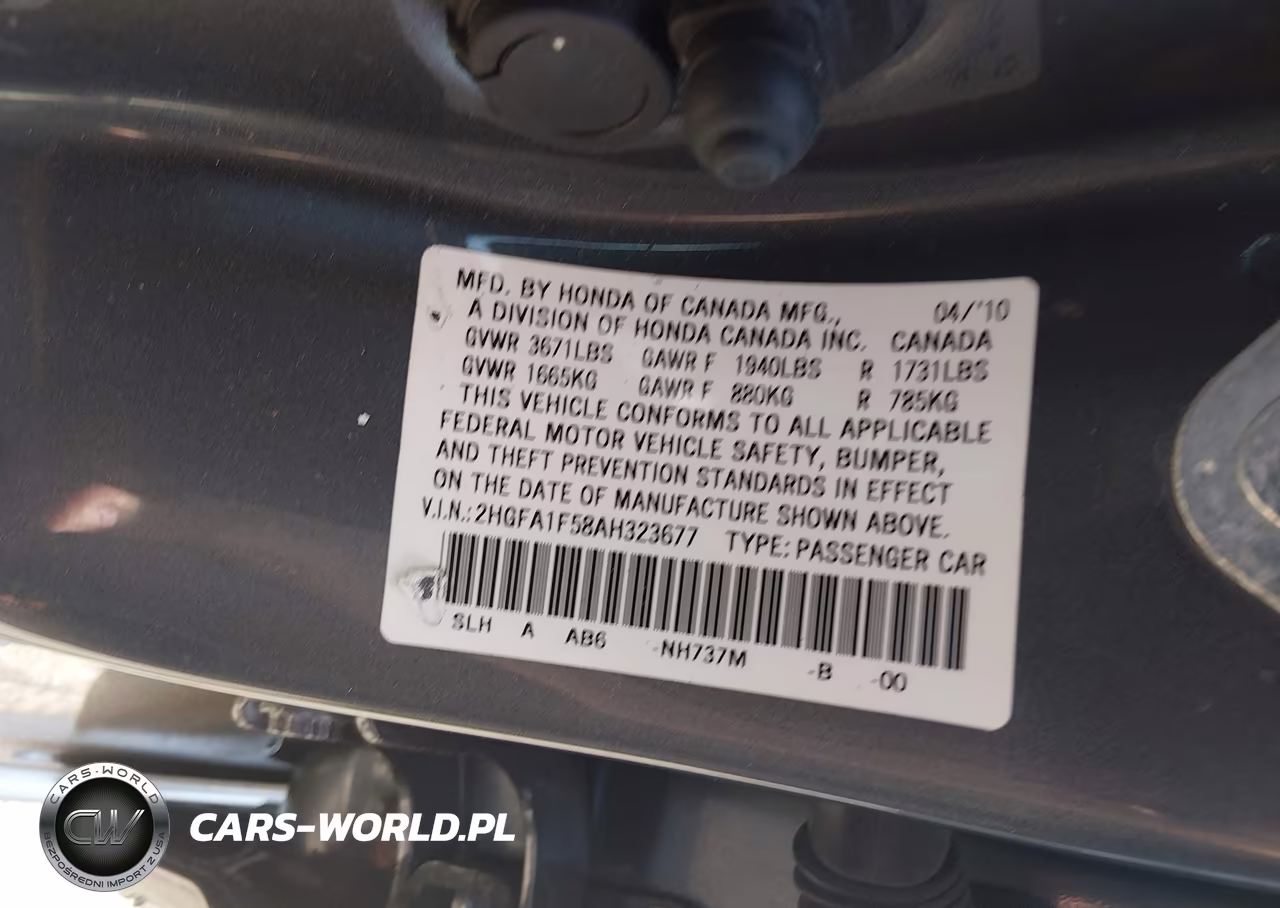 2010 Honda Civic Lx VIN:2HGFA1F58AH323677 - 9