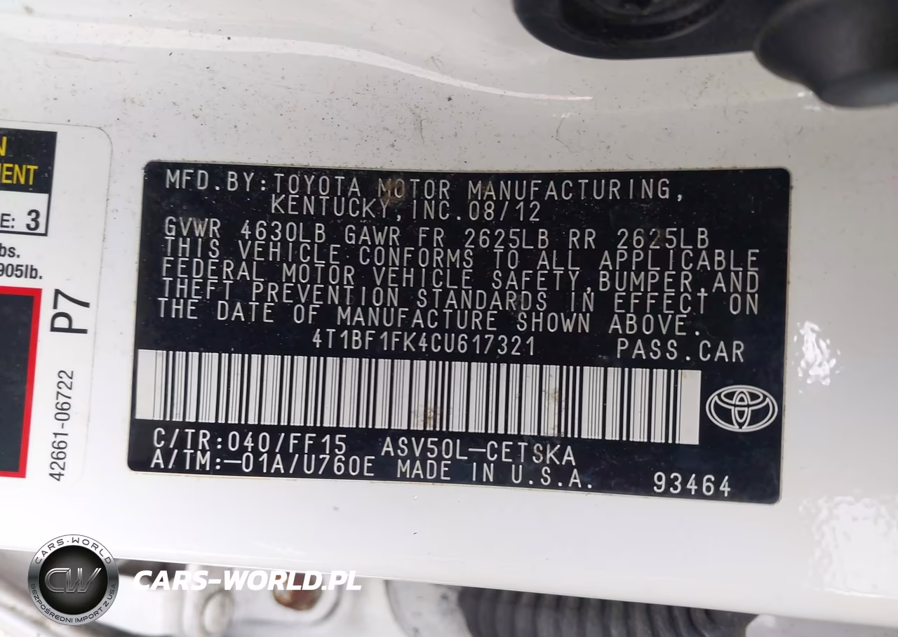 2012 Toyota Camry Se VIN:4T1BF1FK4CU617321 - 9