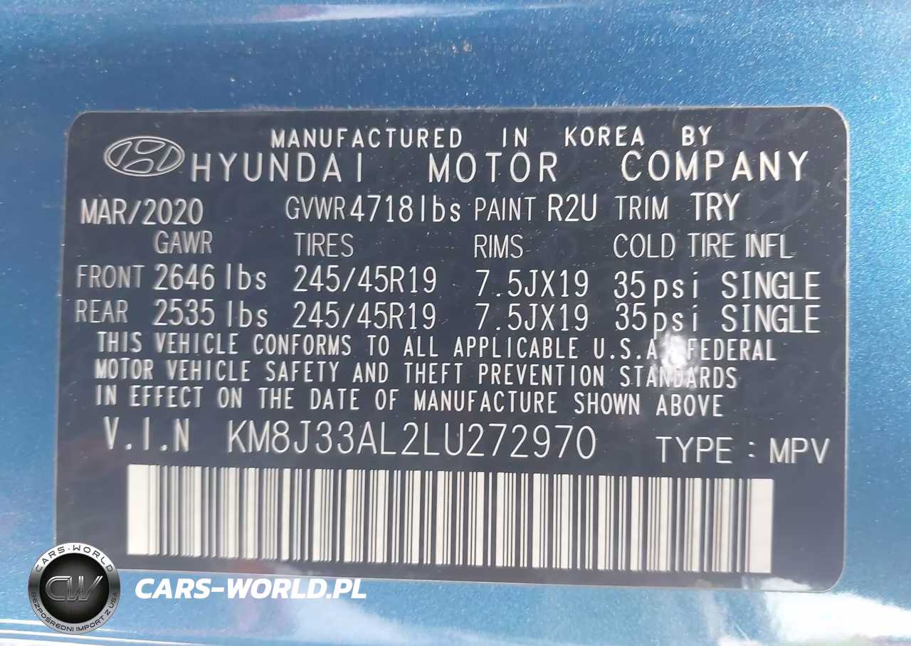 2020 Hyundai Tucson Sport VIN:KM8J33AL2LU272970 - 9