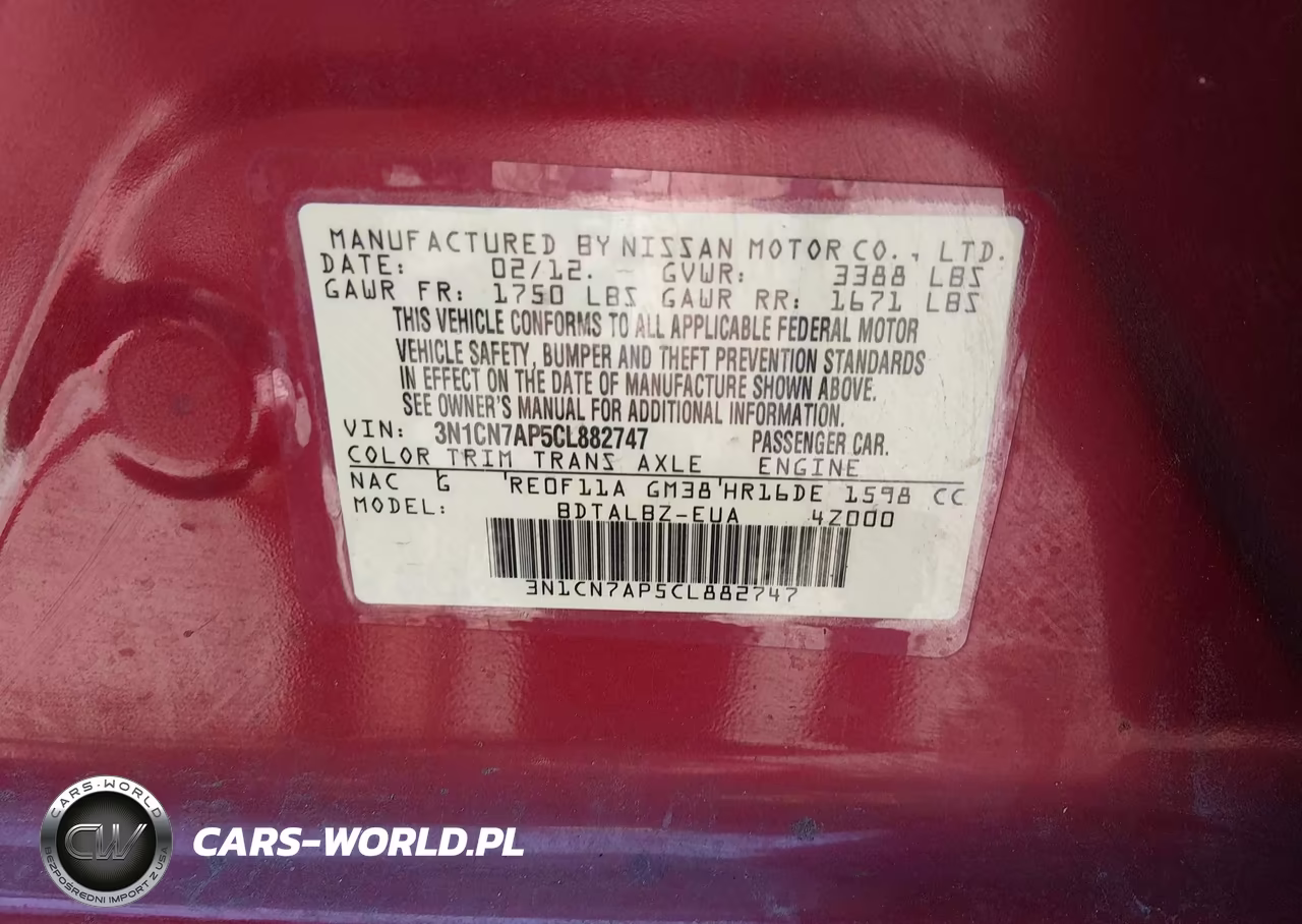2012 Nissan Versa 1.6 Sv VIN:3N1CN7AP5CL882747 - 9