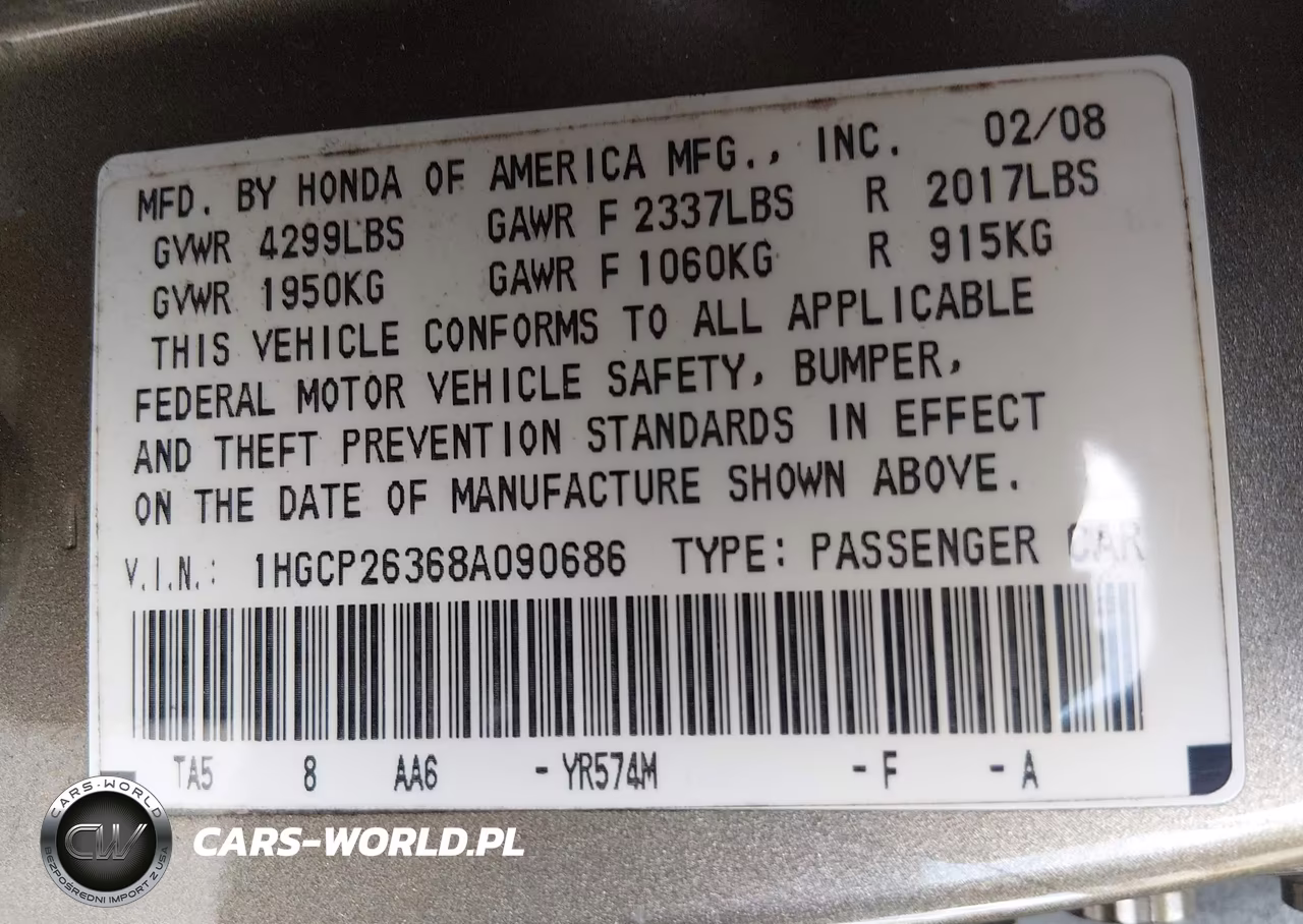 2008 Honda Accord 2.4 Lx VIN:1HGCP26368A090686 - 9