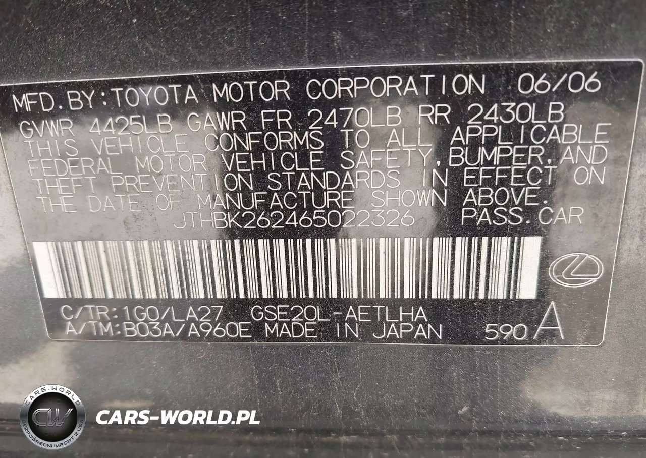 2006 Lexus Is 250 VIN:JTHBK262465022326 - 9