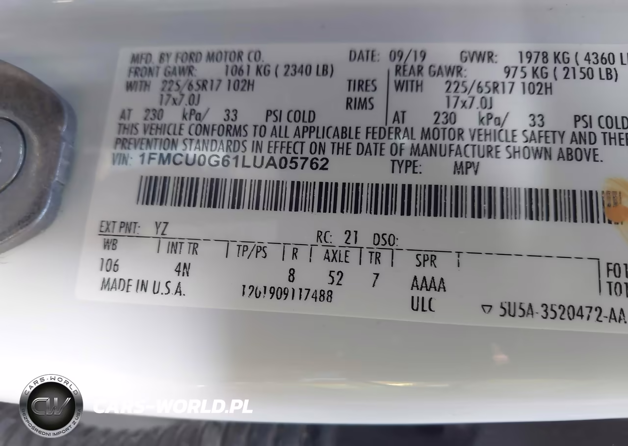 2020 Ford Escape Se VIN:1FMCU0G61LUA05762 - 9