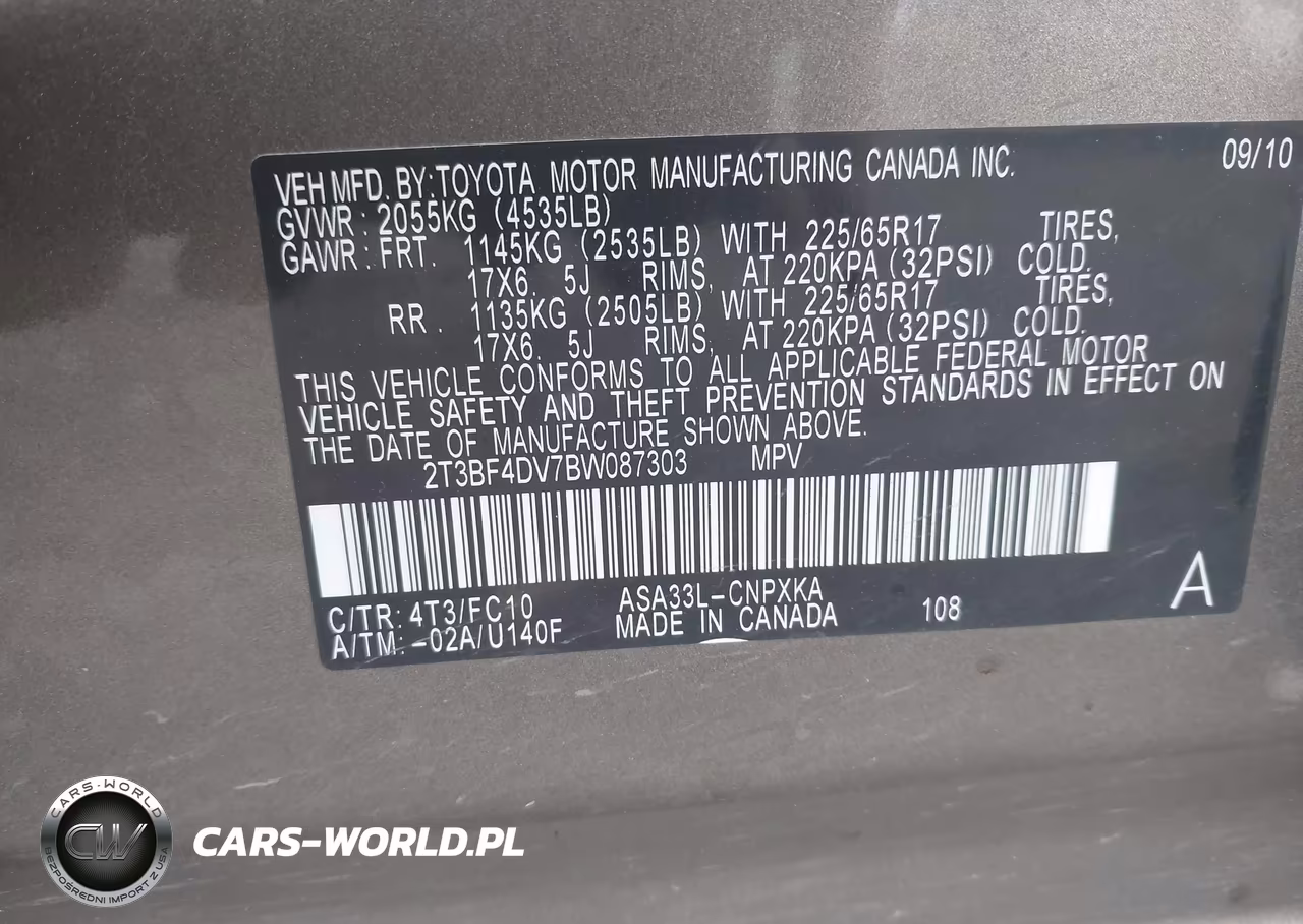 2011 Toyota Rav4 VIN:2T3BF4DV7BW087303 - 9