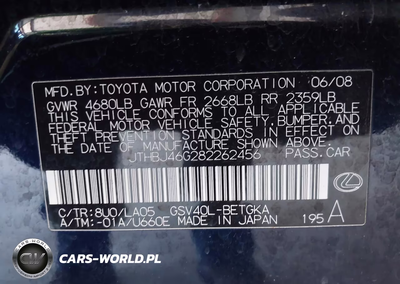 2008 Lexus Es 350 VIN:JTHBJ46G282262456 - 9