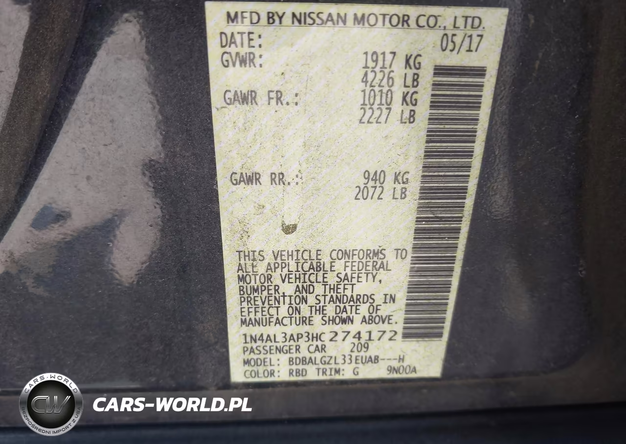 2017 Nissan Altima 2.5 S VIN:1N4AL3AP3HC274172 - 9