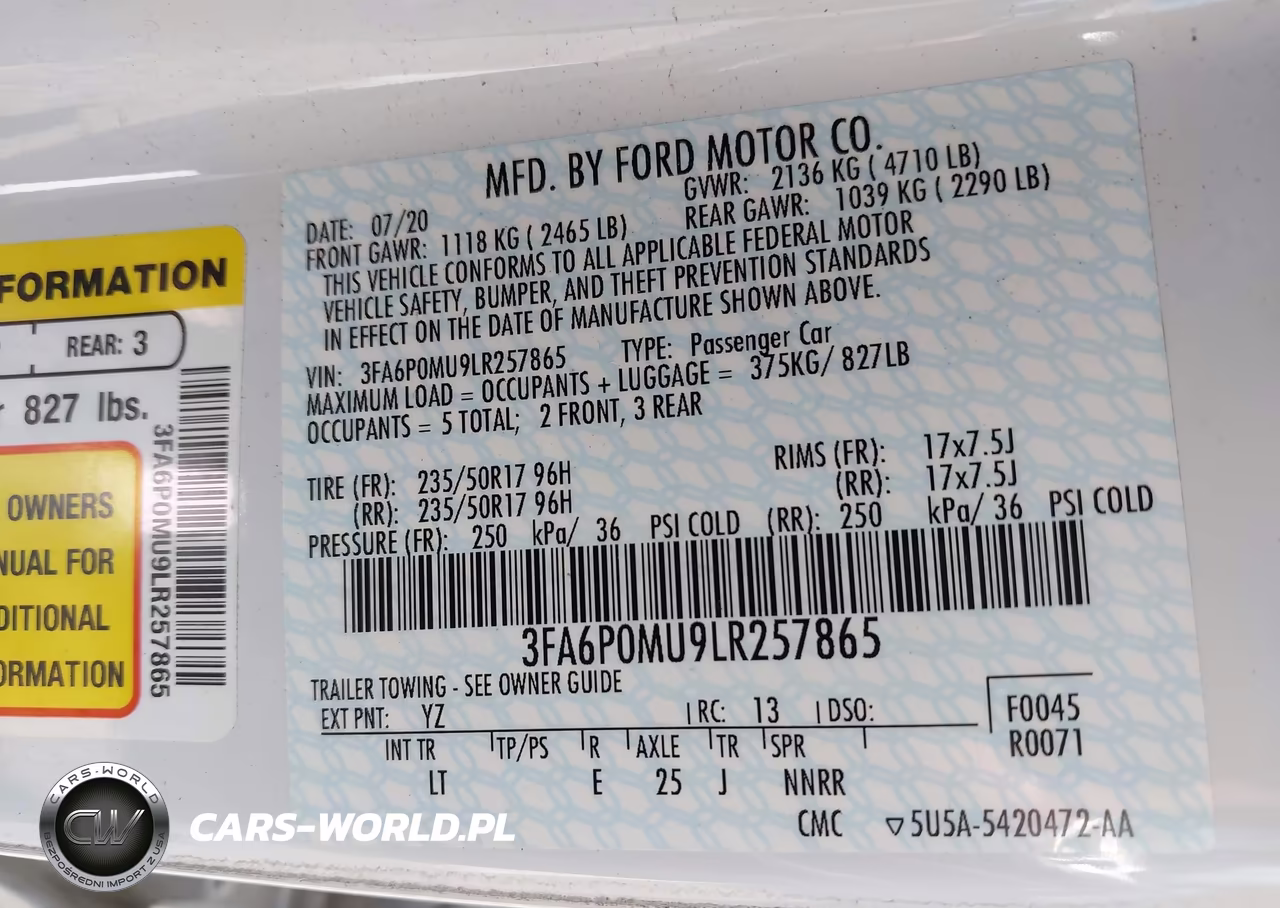2020 Ford Fusion Hybrid Sel VIN:3FA6P0MU9LR257865 - 9