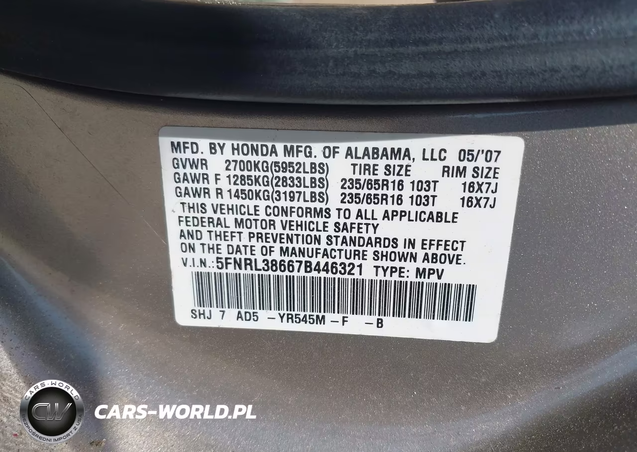 2007 Honda Odyssey Ex-L VIN:5FNRL38667B446321 - 9
