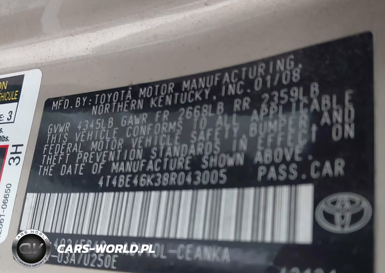 2008 Toyota Camry Le VIN:4T4BE46K38R043005 - 9