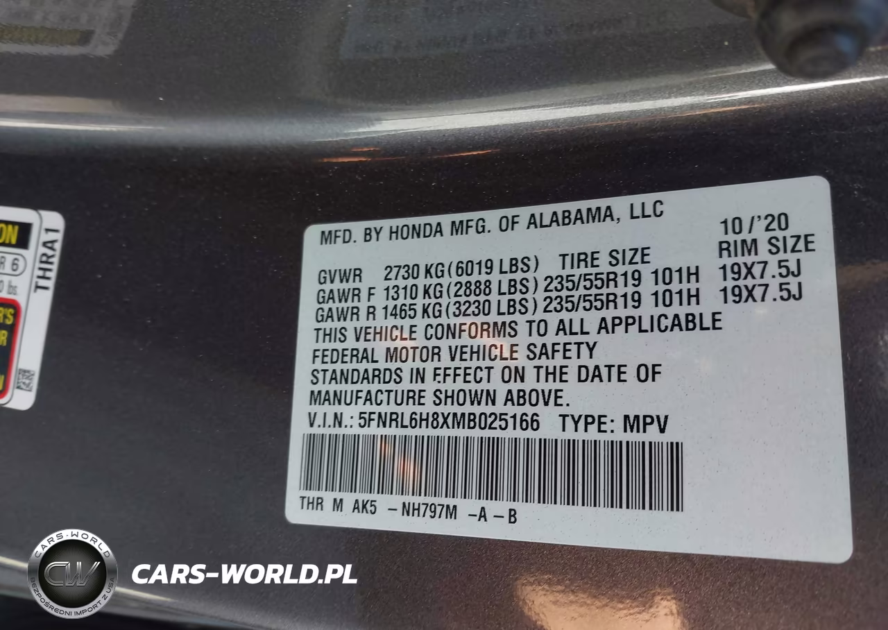 2021 Honda Odyssey Touring VIN:5FNRL6H8XMB025166 - 9