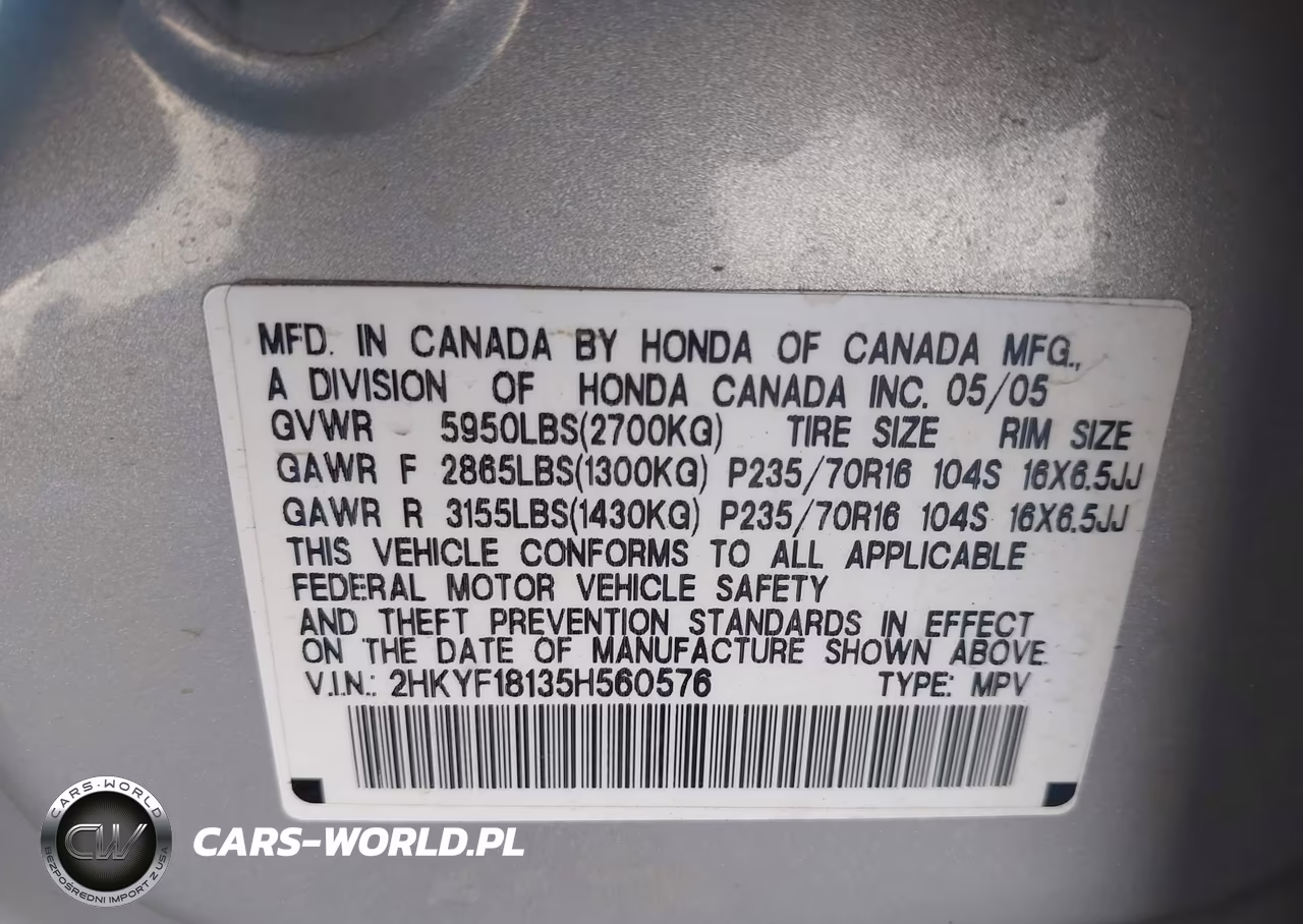 2005 Honda Pilot Lx VIN:2HKYF18135H560576 - 9