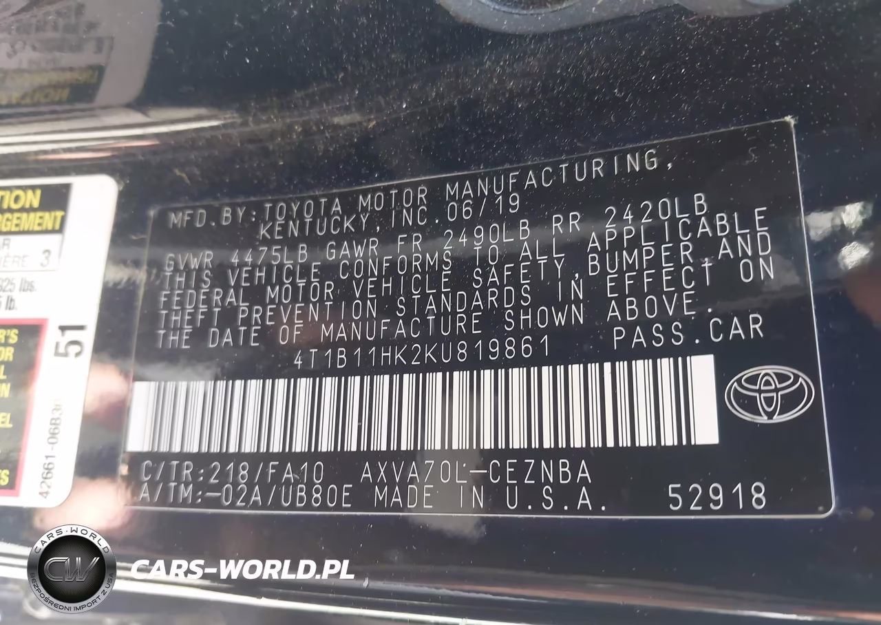 2019 Toyota Camry Le VIN:4T1B11HK2KU819861 - 9