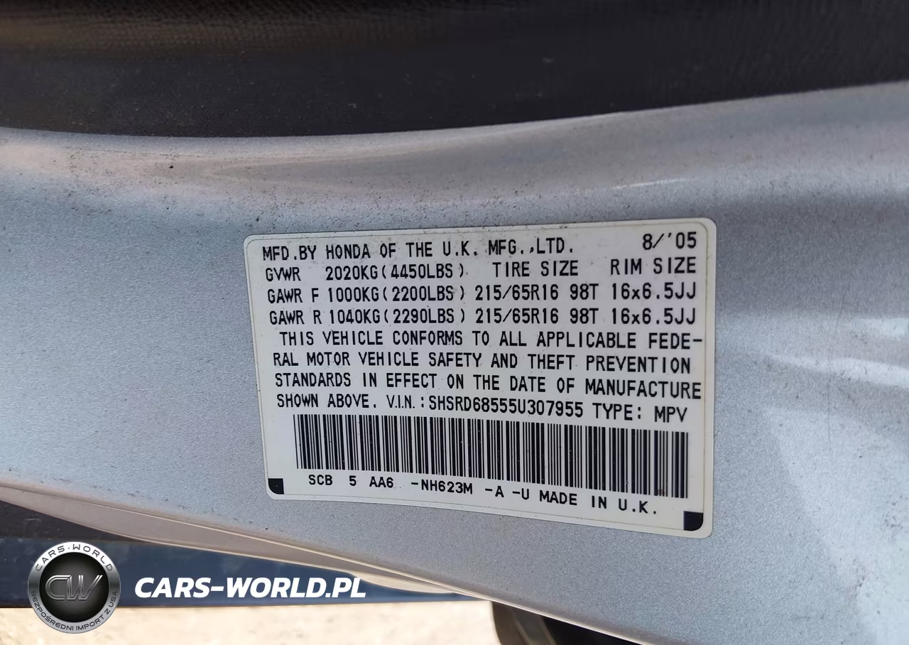 2005 Honda Cr-V Lx VIN:SHSRD68555U307955 - 9