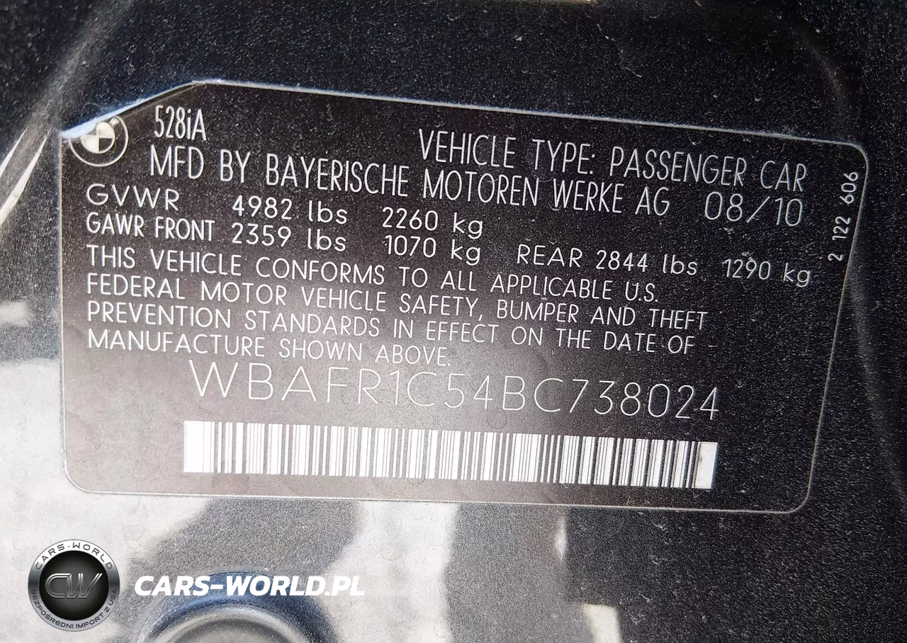 2011 BMW 528I VIN:WBAFR1C54BC738024 - 9