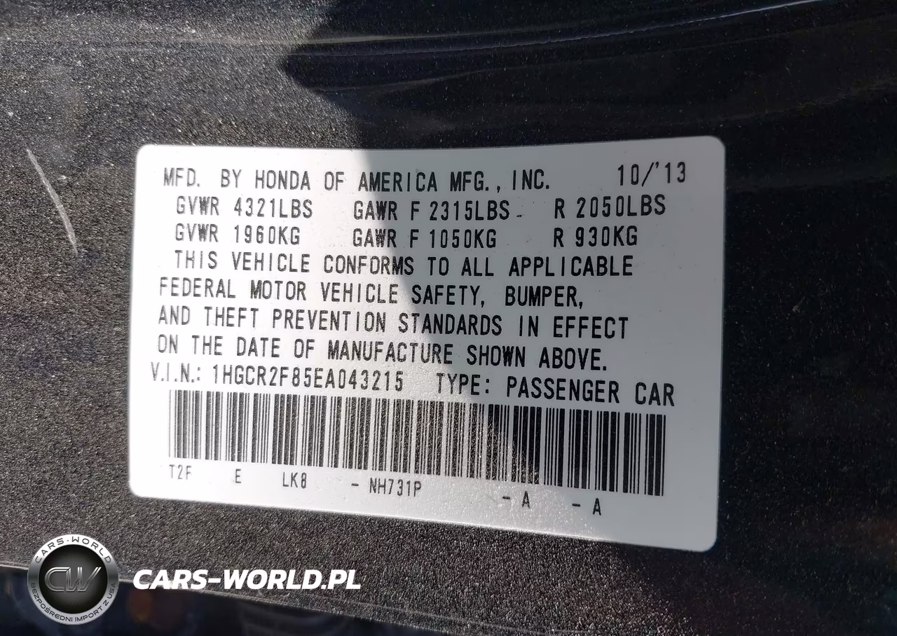 2014 Honda Accord Ex-L VIN:1HGCR2F85EA043215 - 9