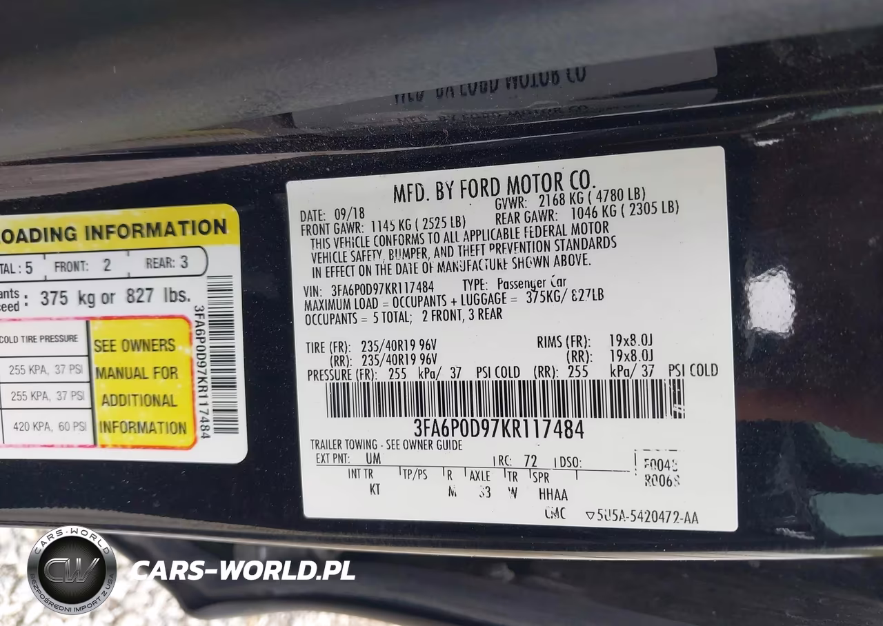 2019 Ford Fusion Titanium VIN:3FA6P0D97KR117484 - 9