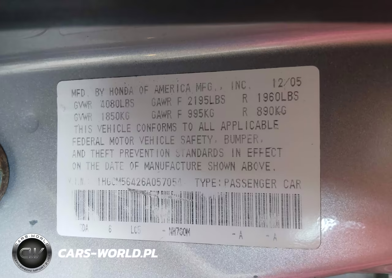 2006 Honda Accord 2.4 Lx VIN:1HGCM56426A057054 - 9