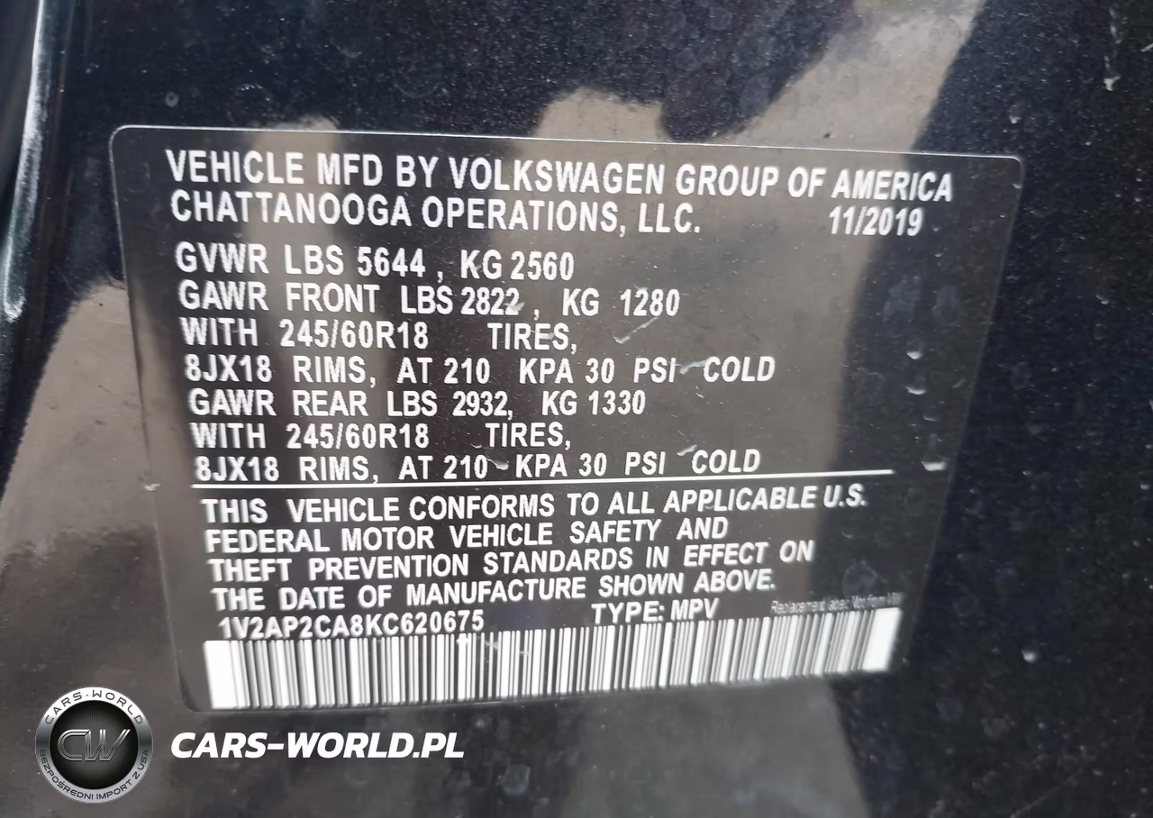 2019 Volkswagen Atlas 2.0T S VIN:1V2AP2CA8KC620675 - 9